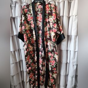 Womens Flower Print Long Duster  Kimono Size Small